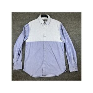 Five Four Mens Long Sleeve Colorblock Button Down Shirt Blue Medium